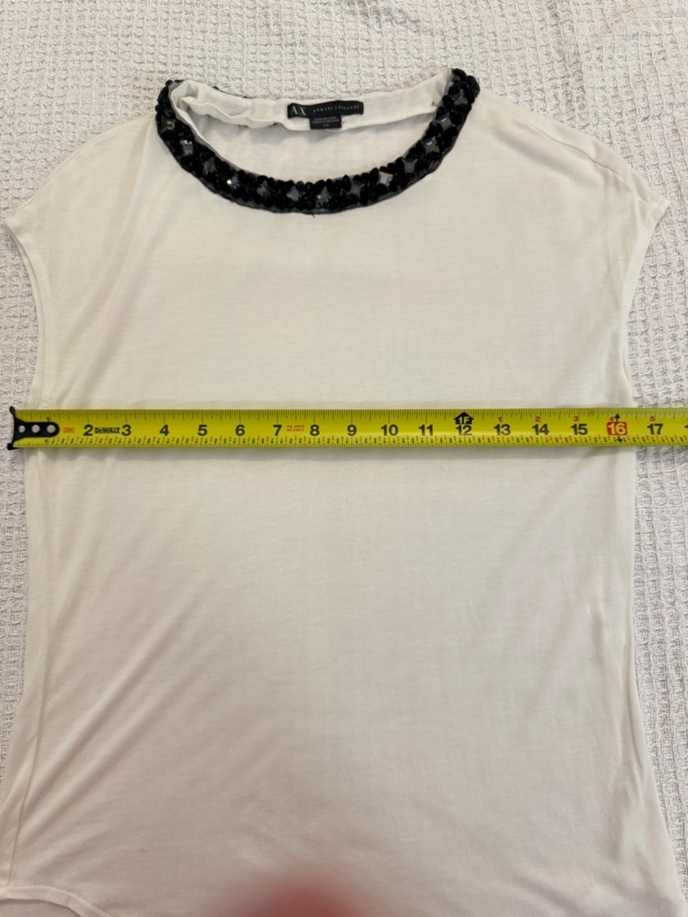A|X Armani Exchange White Sleeveless Top Black Sequin Embellished Neckline S P - Picture 5 of 10